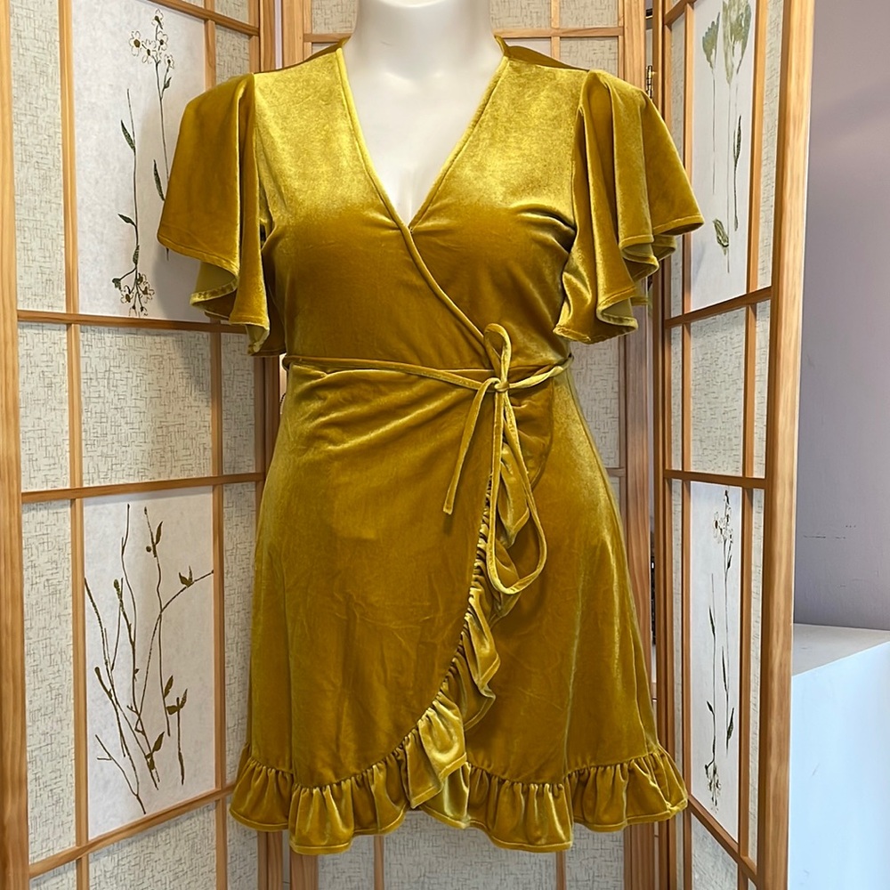 Gold Velvet Wrap Dress by JACK by BB DAKOTA Medium Longer Mini Dress